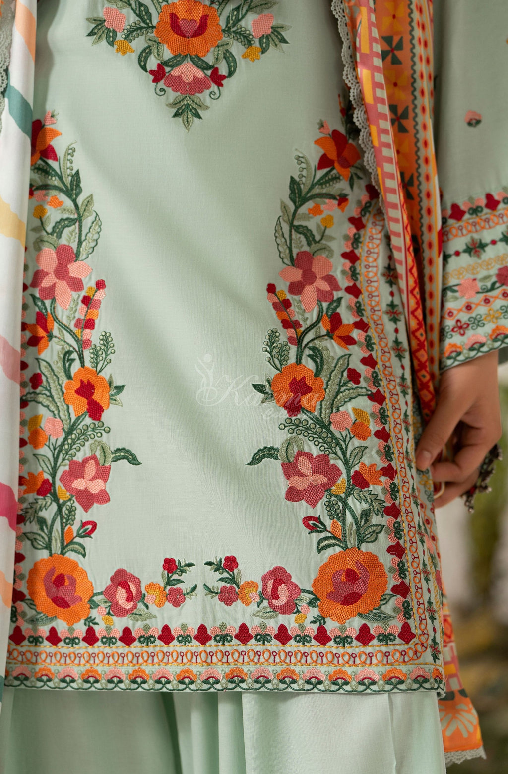 MUTED SAGE side view with dupatta