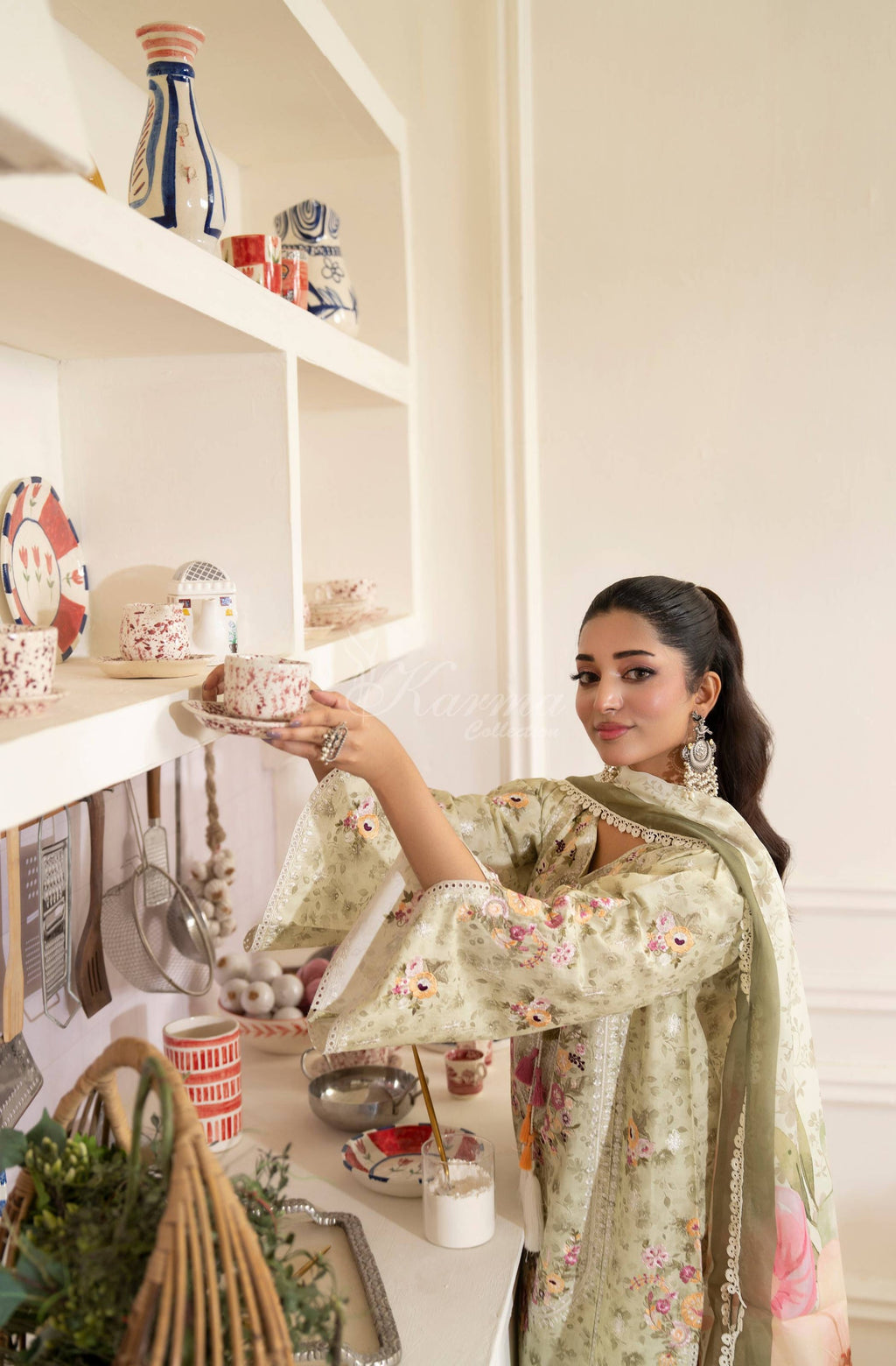 Pistachio - Gul-Mahar by Karma embroidery detail
