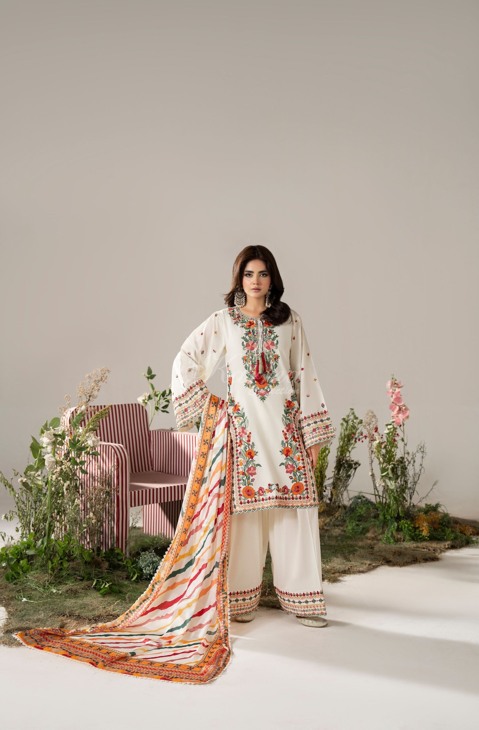 WARM CREAM full front view with dupatta