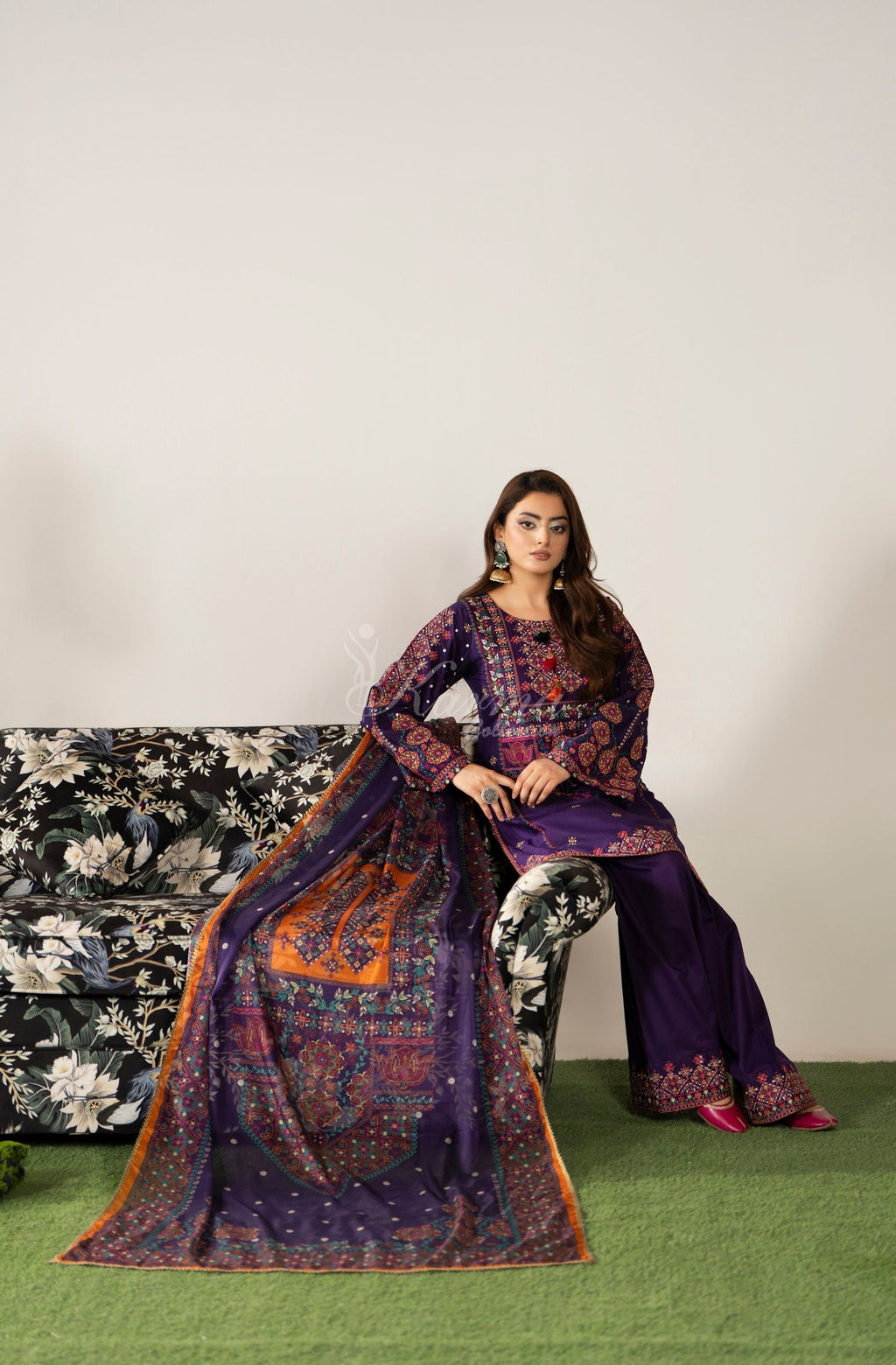 DARK PLUM - Full length standing with dupatta