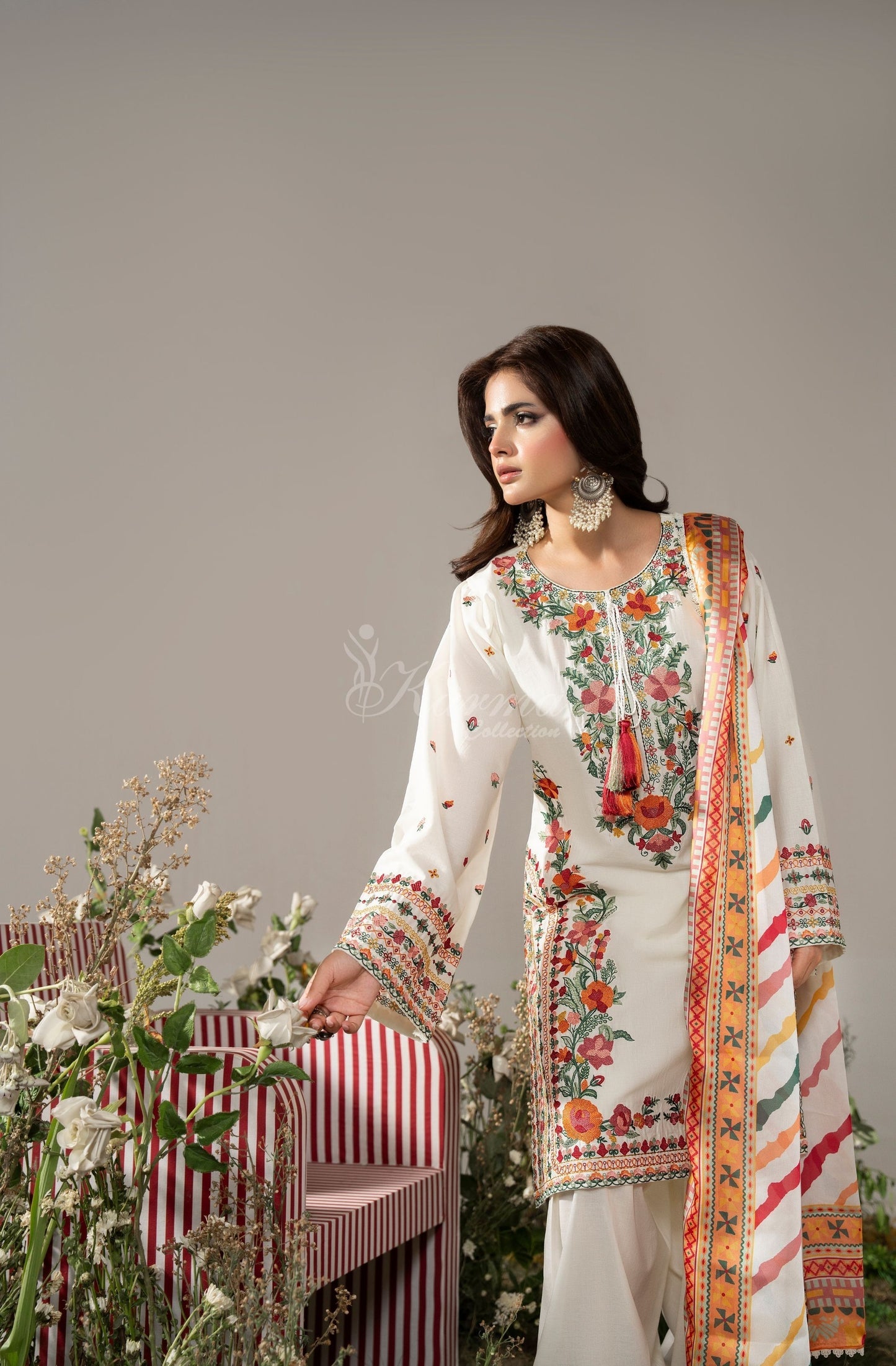 WARM CREAM farshi shalwar embroidery detail