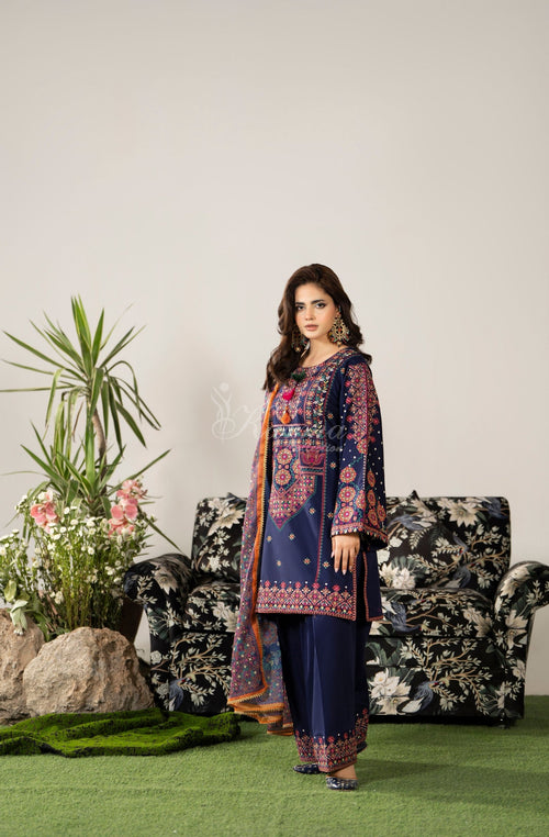 DARK NAVY - Model reclining with dupatta