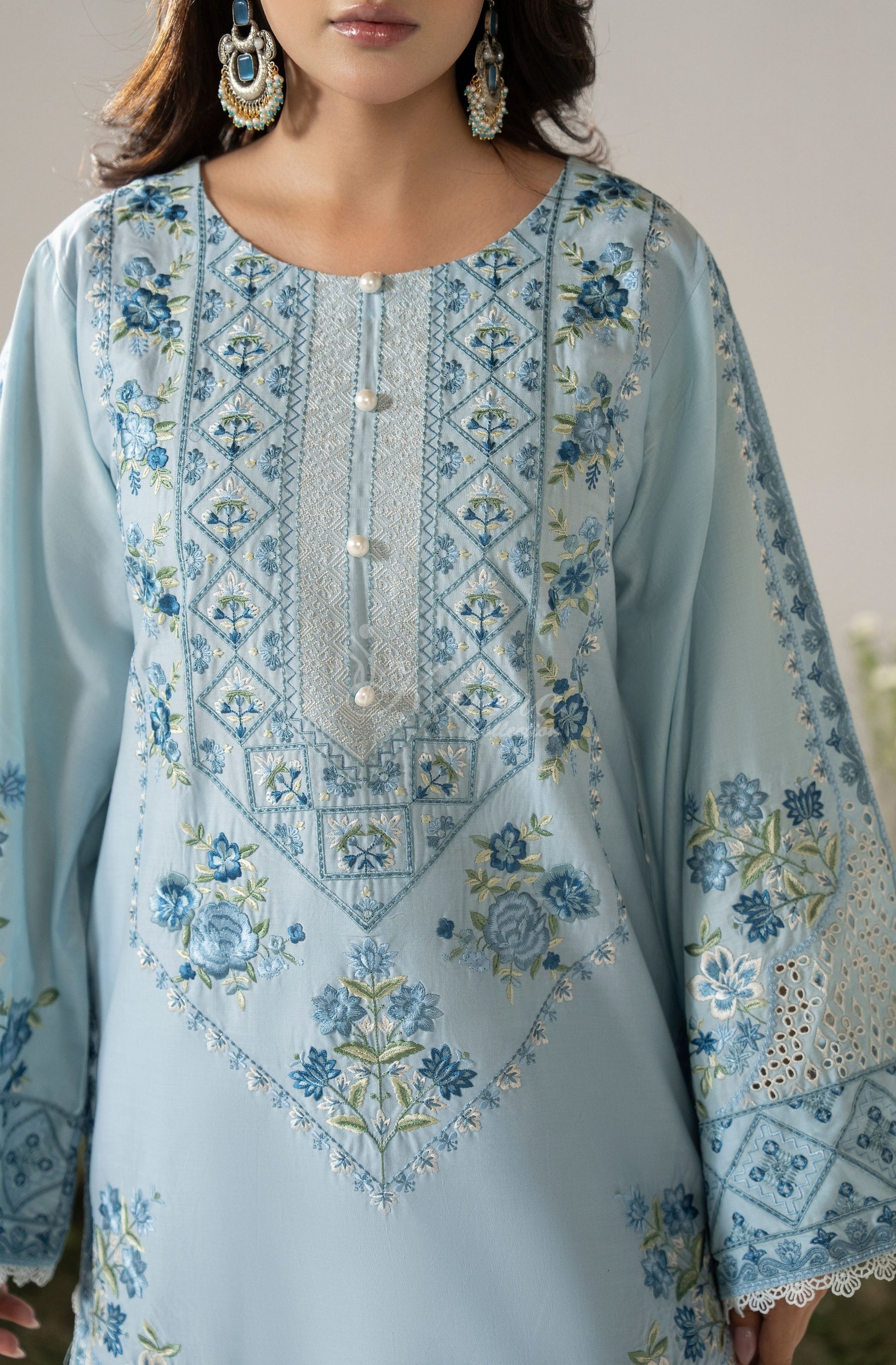 MUTED BLUE - Model with dupatta front