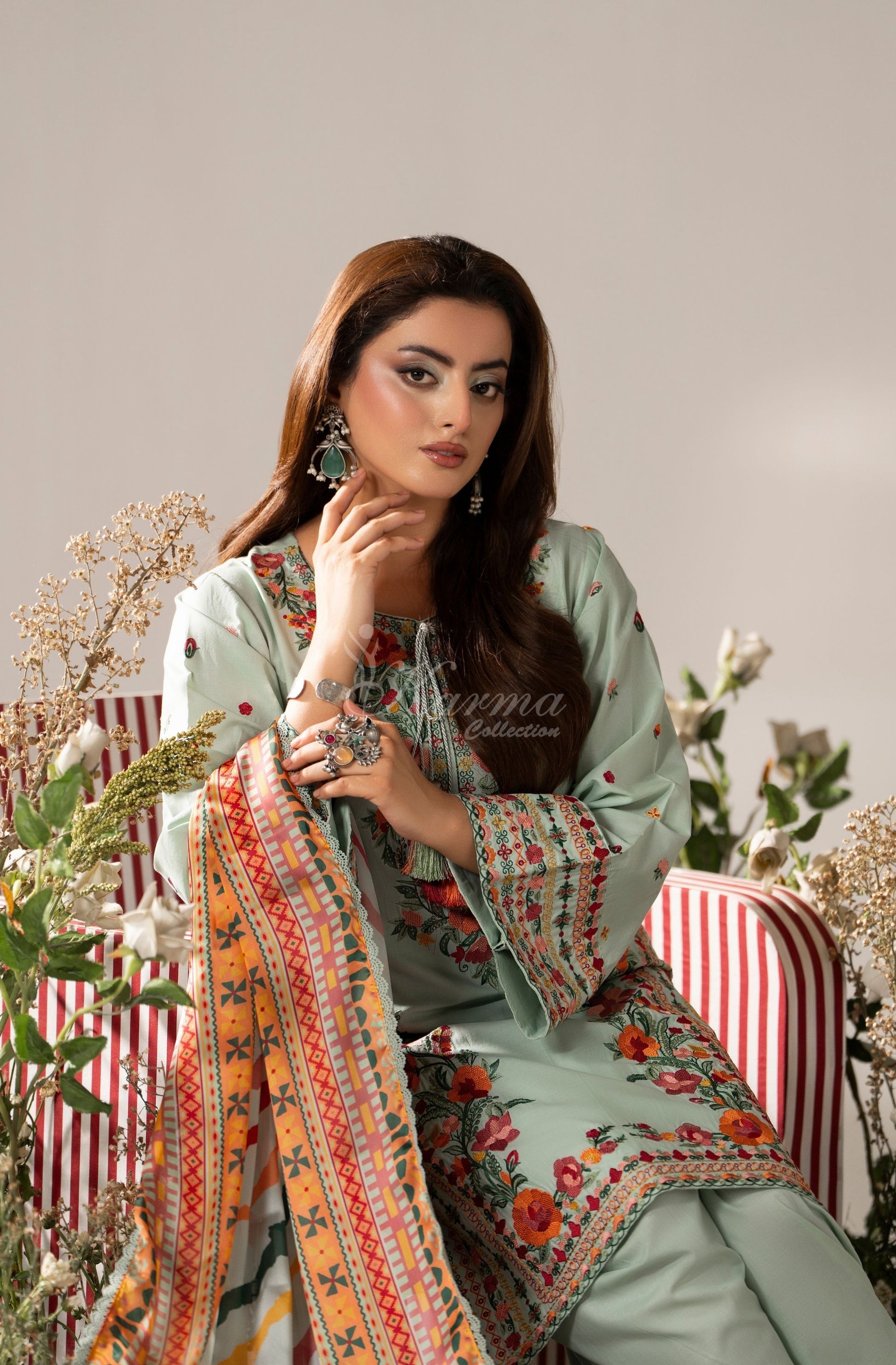MUTED SAGE full front view with dupatta