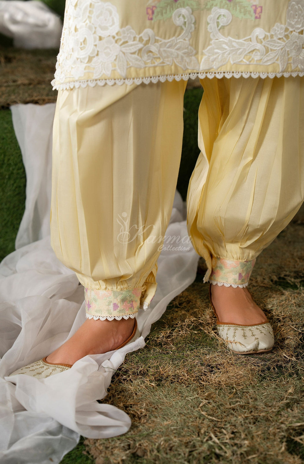 CREAMY YELLOW full side view with dupatta