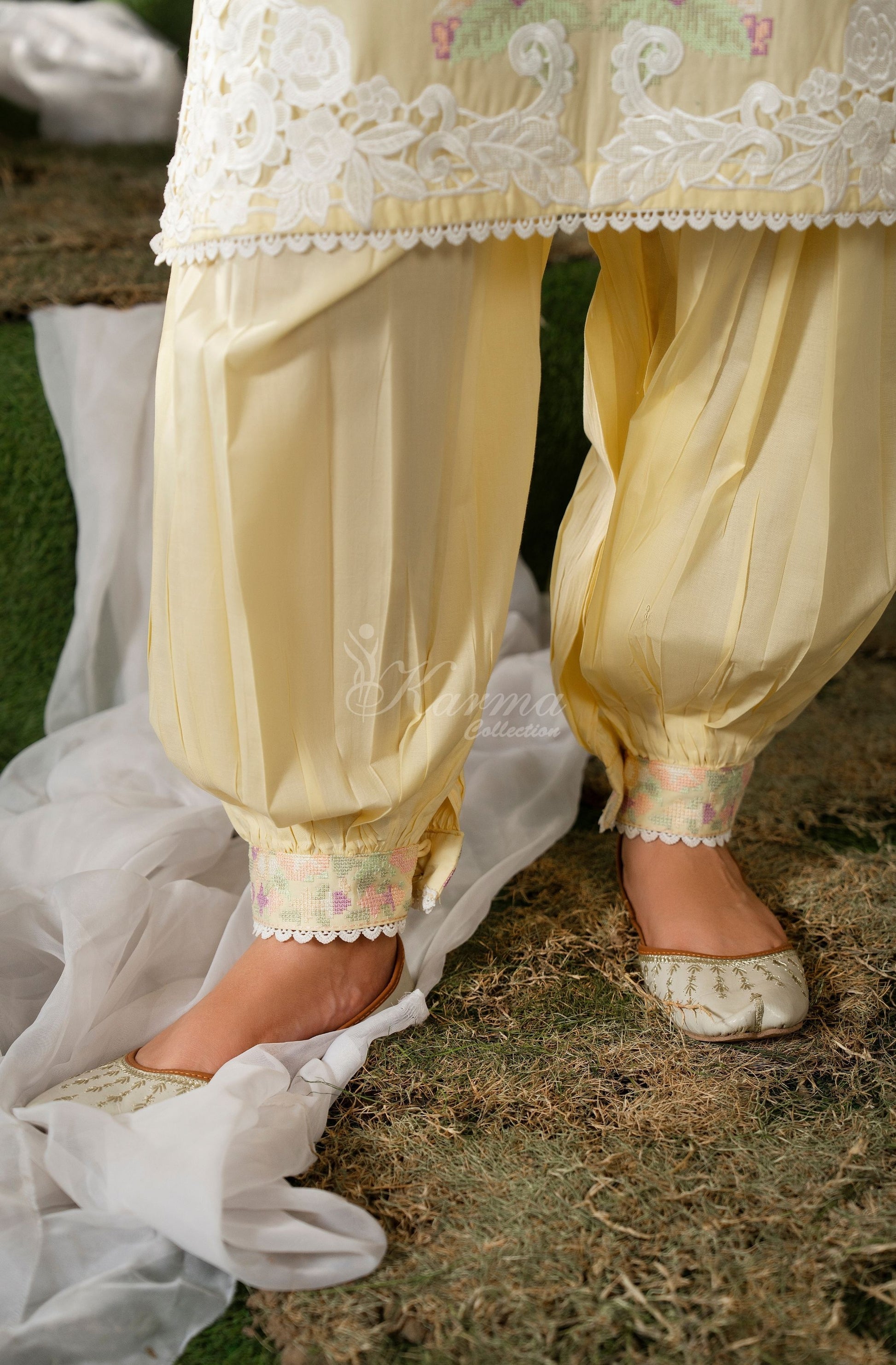 CREAMY YELLOW full side view with dupatta