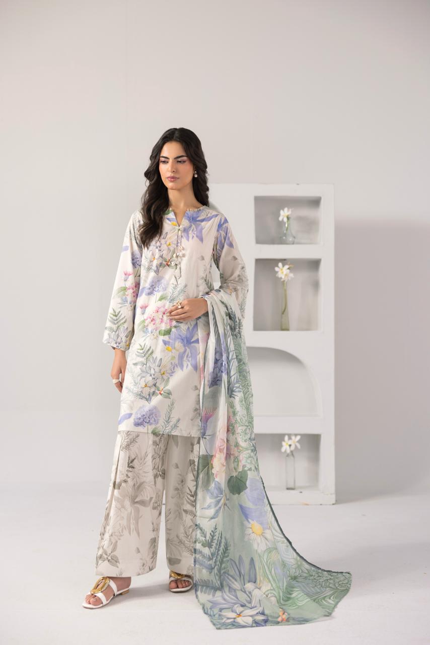 Pastel Floral 3-Piece Lawn Printed Suit