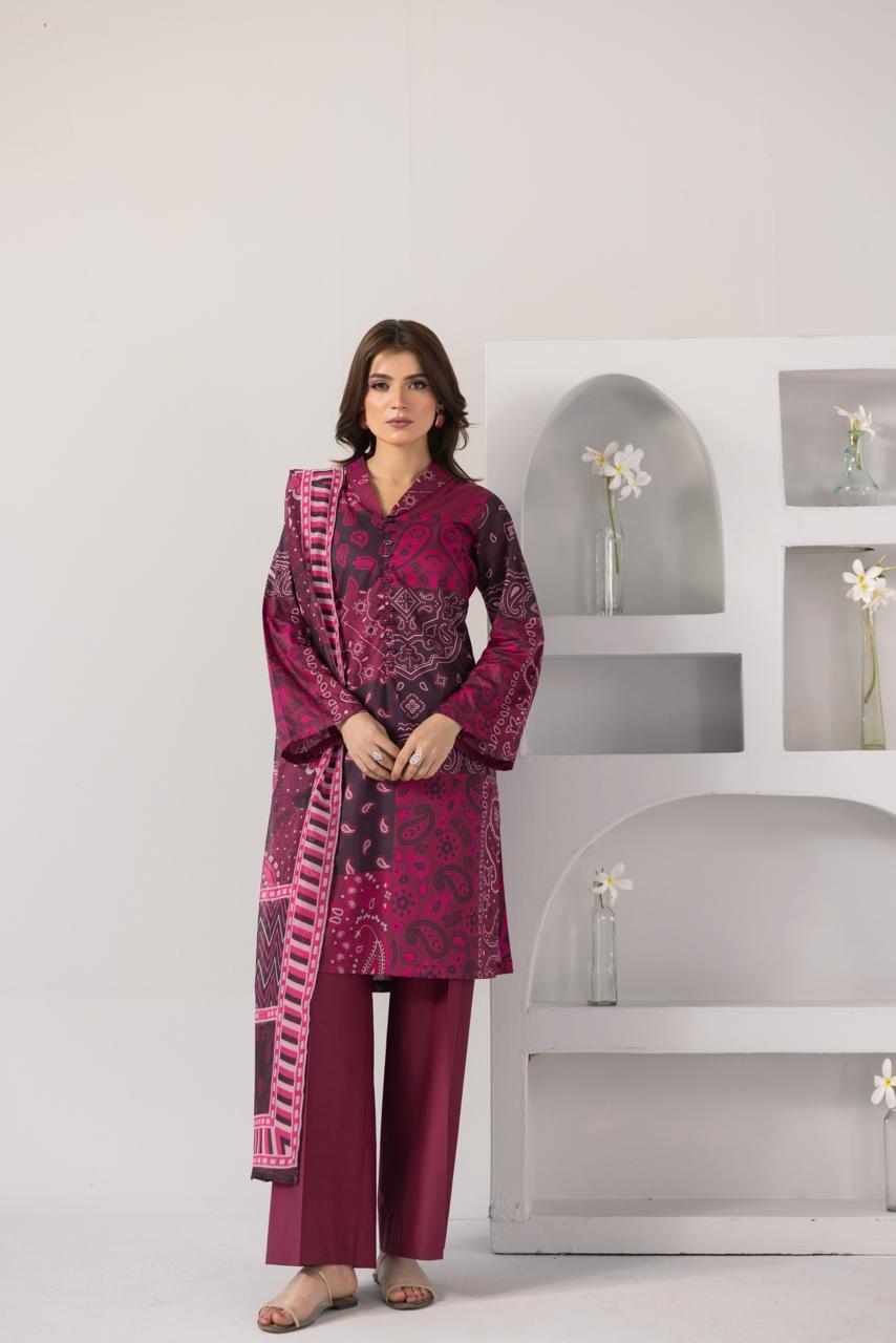 Magenta Bandhani 3-Piece Lawn Printed Suit