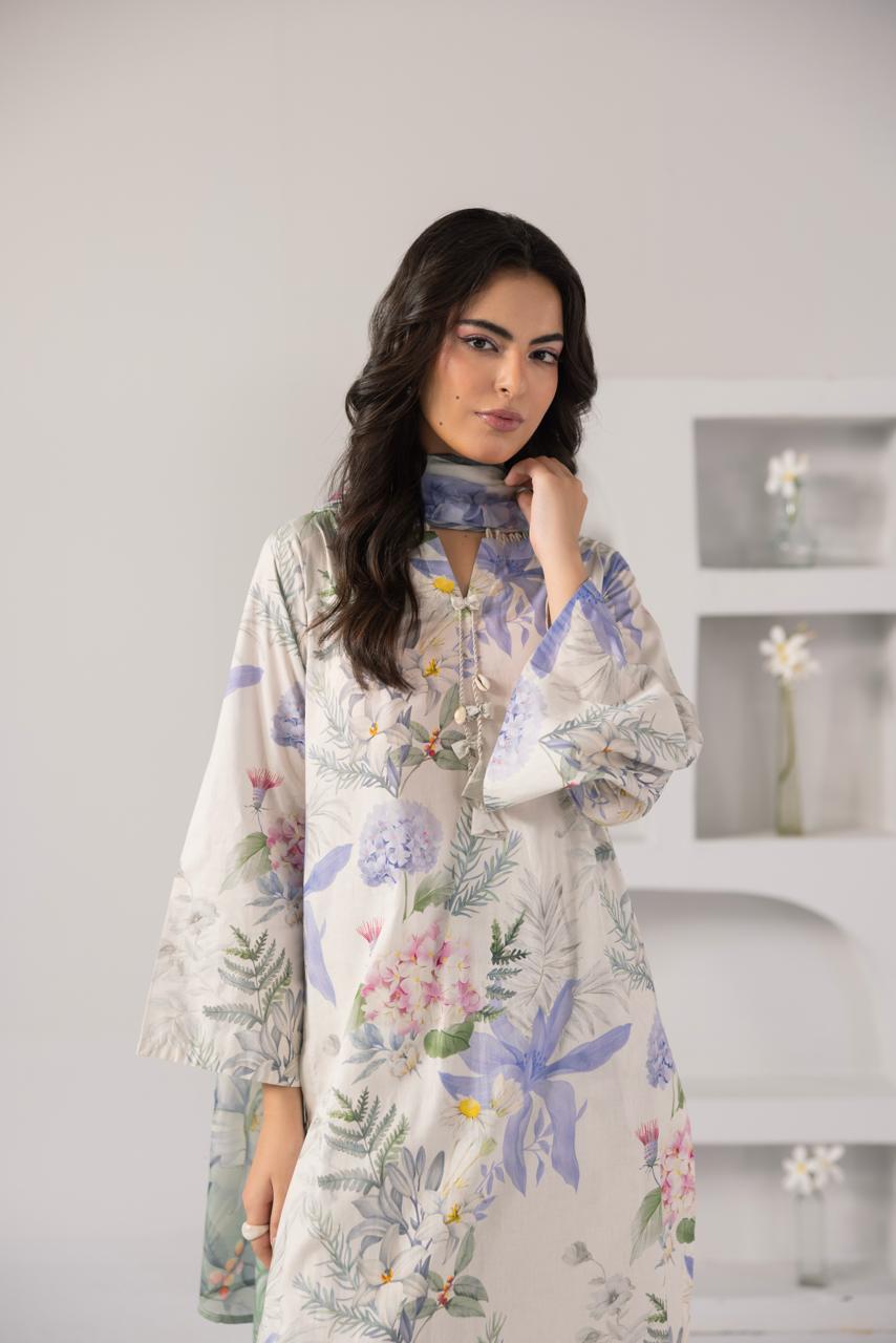 Pastel Floral 3-Piece Lawn Printed Suit