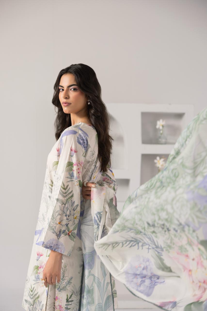 Pastel Floral 3-Piece Lawn Printed Suit