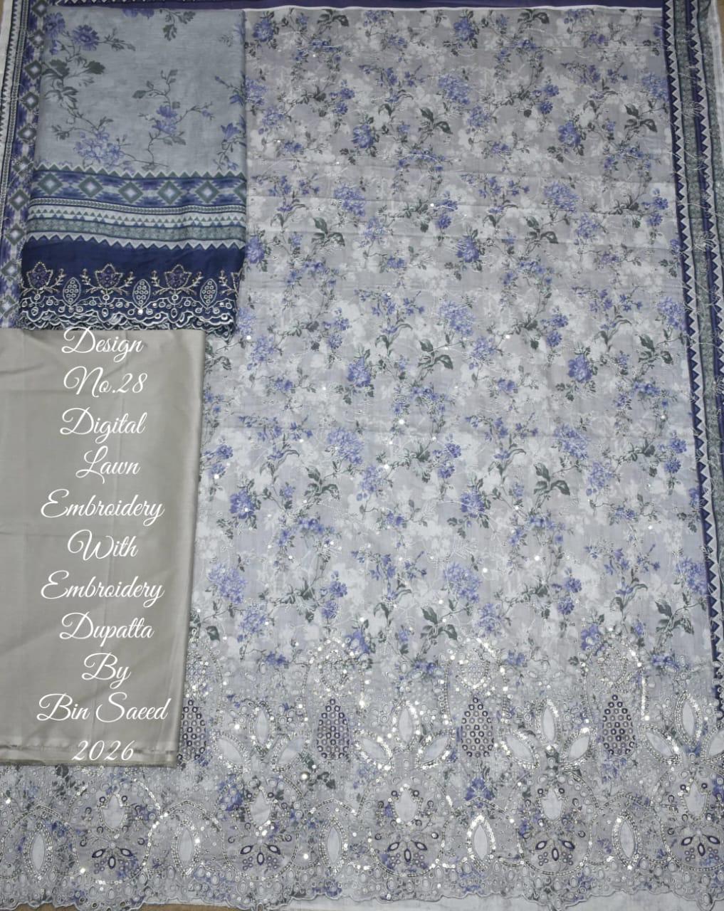 3-Piece Unstitched Embroidered Lawn - Design No.28