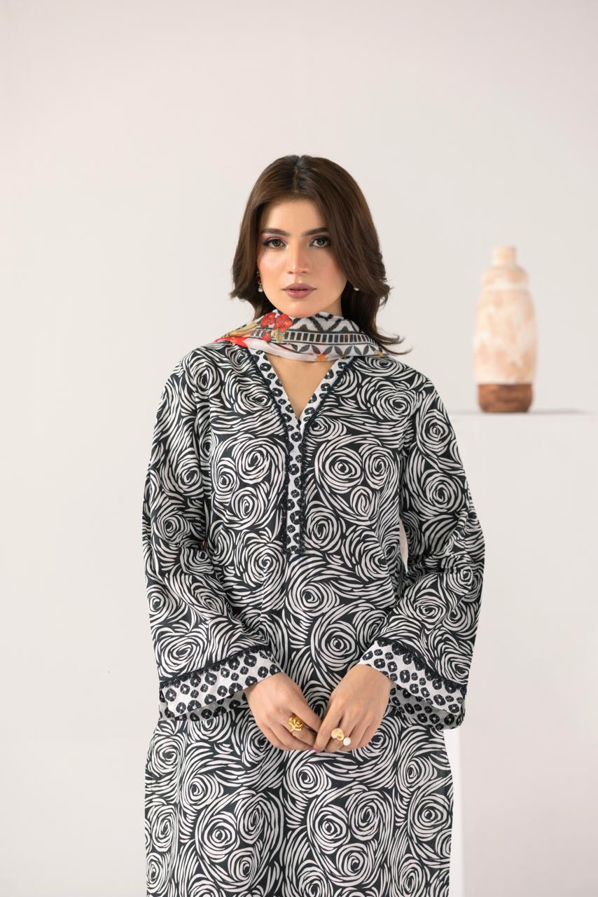 Zeenat PRET Black & White - Close up neckline with dupatta